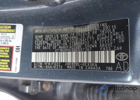 2016 Toyota Corolla S Plus from USA, damaged, VIN 2T1BURHE0GC507367